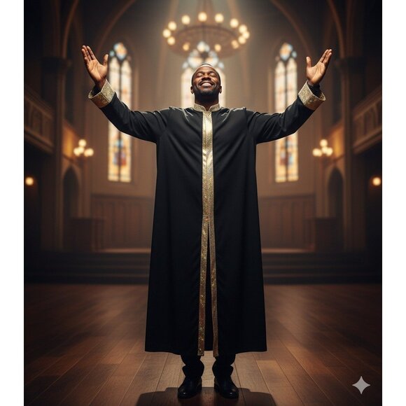 Body Wrappers Stained Glass Robe M Praise Dance Black Gold Trim Worship Clergy - Picture 11 of 11